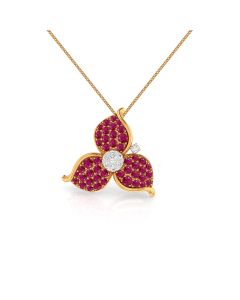 Tri Petal Ruby Diamond Pendant