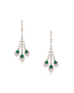 Contemporary Diamond Emerald Earrings