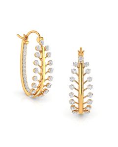 Gold Leaf Diamond Hoop Earrings